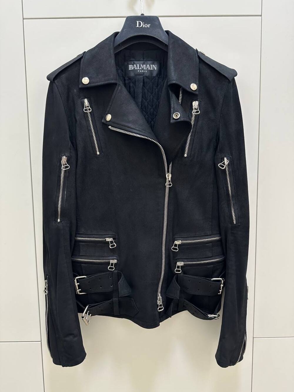 Balmain Paris Black Goatskin Leather Biker Jacket Sz.38
